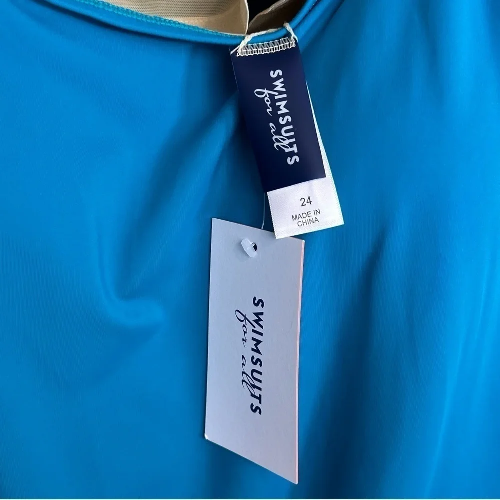 NWT Swimsuits For All Loop Strap Blouson Tankini Top Plus Size 24 Turquoise - Picture 5 of 9